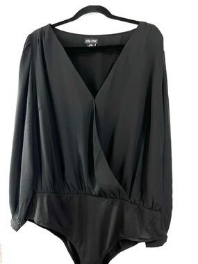 City Chic Black Long-Sleeve Wrap-Front Bodysuit